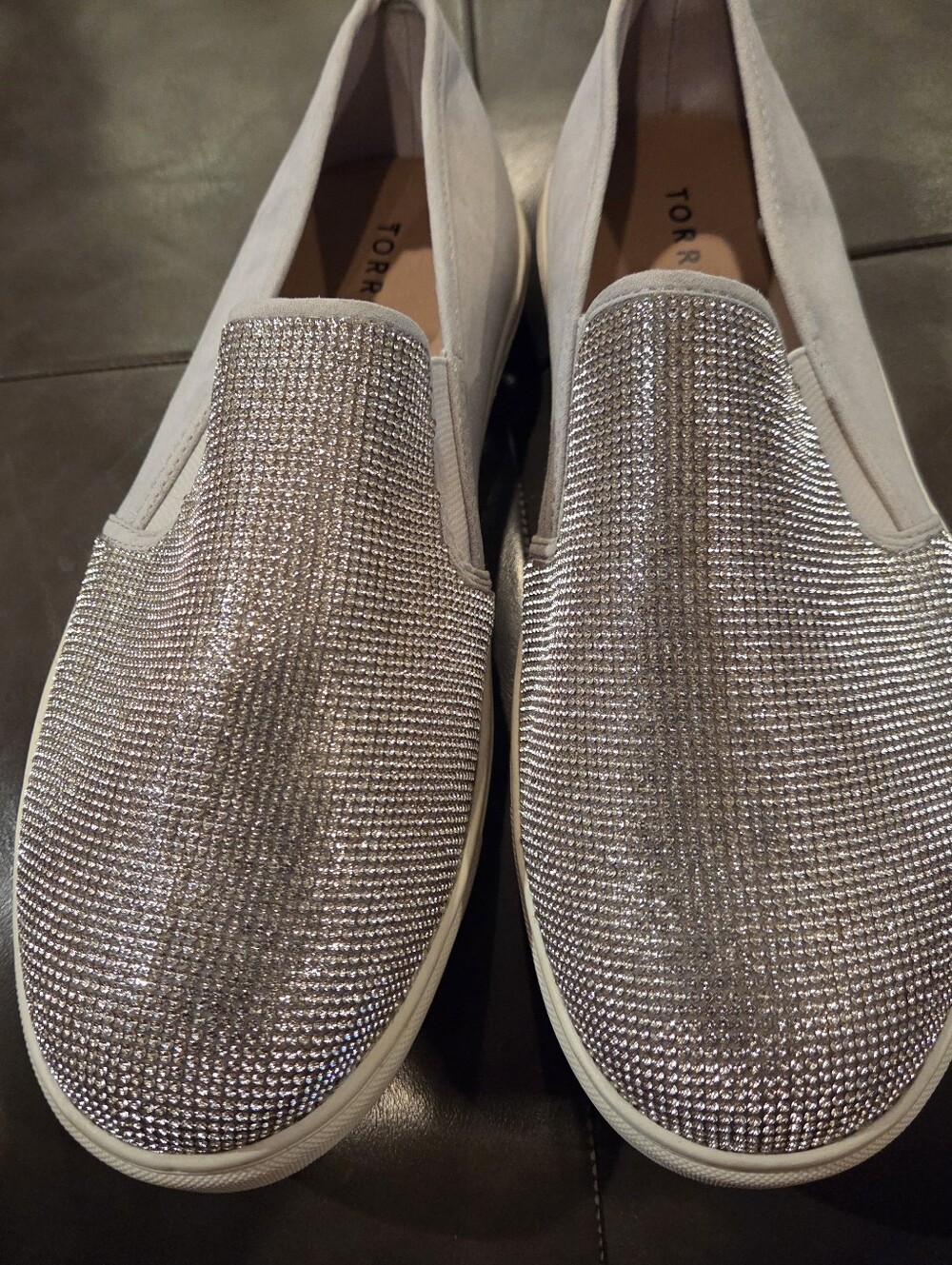 Torrid Light Gray Rhinestone Slip-On Sneaker, Size 9.5/10 WIDE